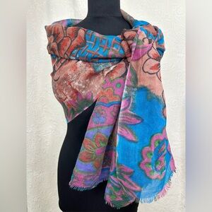 Chinar Wool Abstract Floral Paisley Multicolor Oblong Scarf